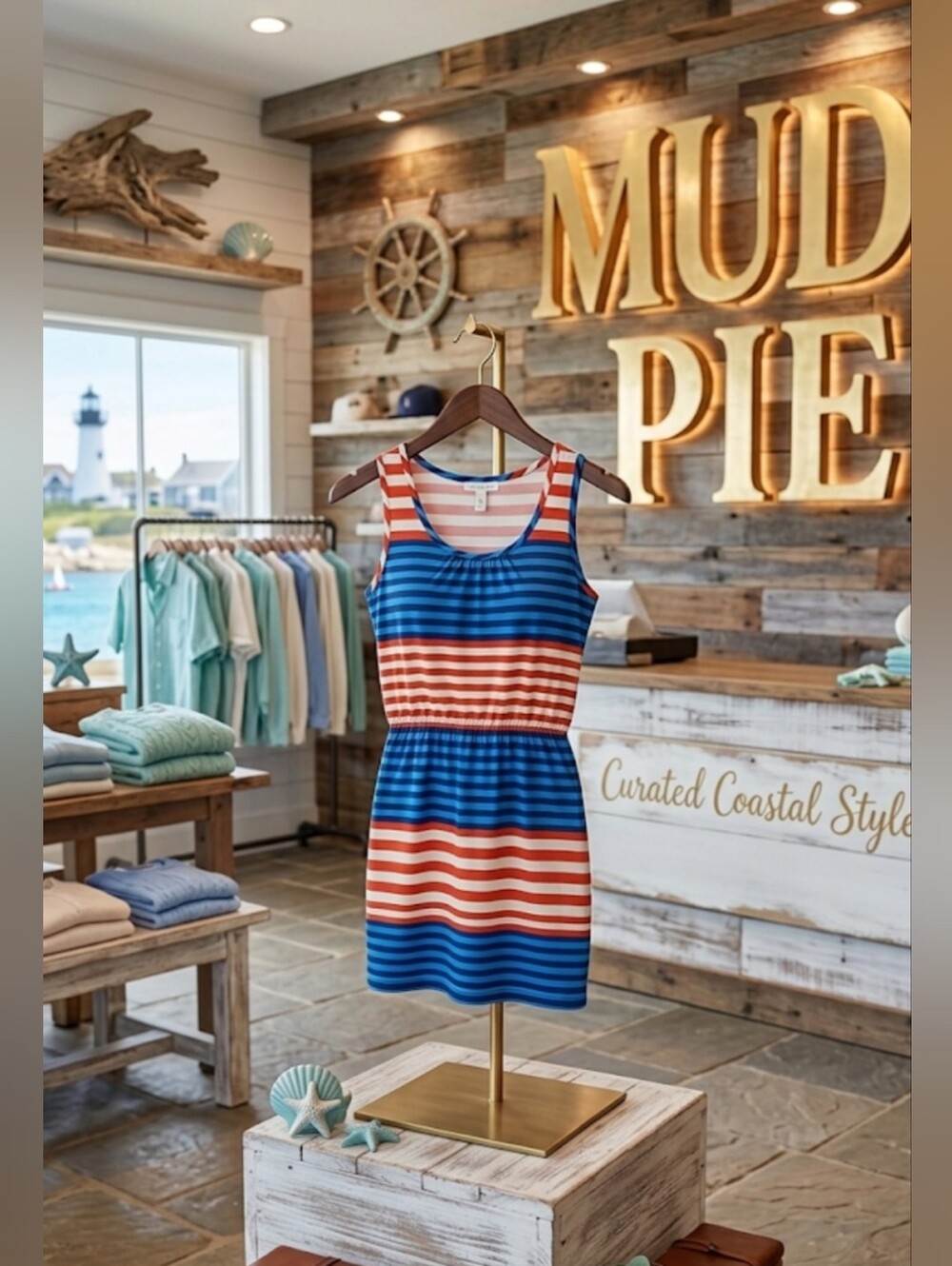 NWOT Mud Pie Blue and Red Striped Tank Dress Size Small